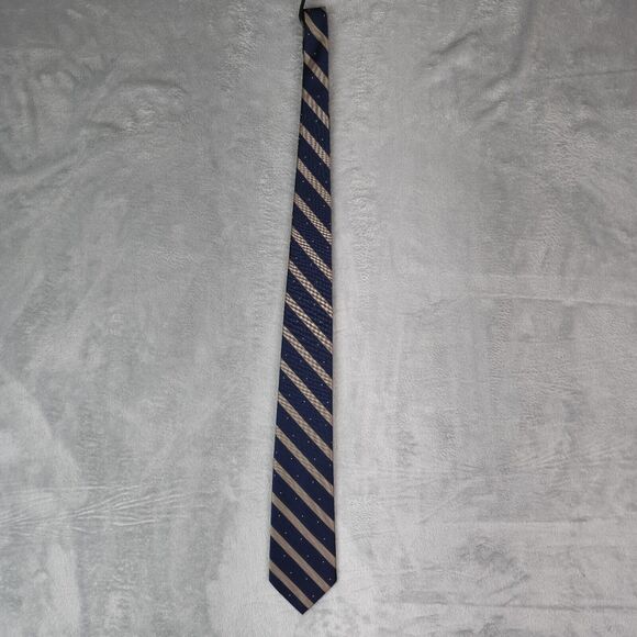 Vintage London Fog Mens Neck Tie 54"L Blue Striped Necktie Made in USA - Picture 2 of 9